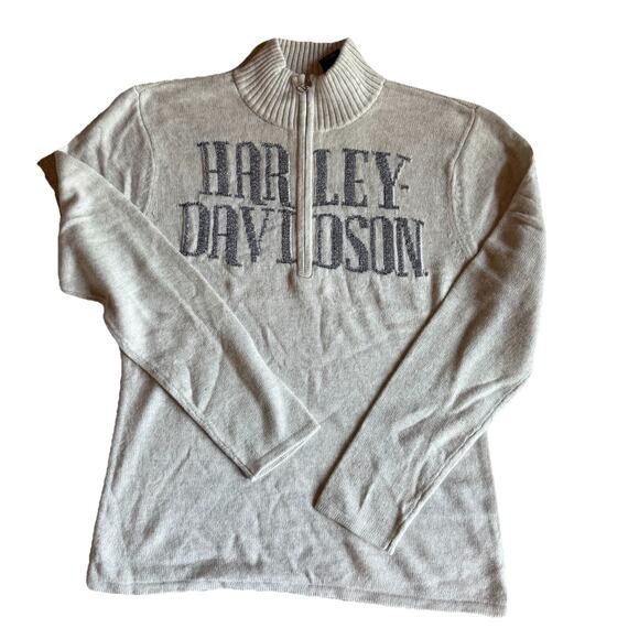 Harley Davidson Sweater Womens 2XL Wool Blend Sparkle Logo Quarter Zip Gray - Picture 2 of 10